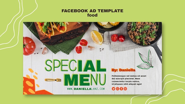 無料PSD 手描きのおいしい食べ物facebookテンプレート