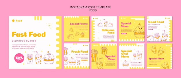 無料PSD 手描きのおいしい食べ物instagramの投稿