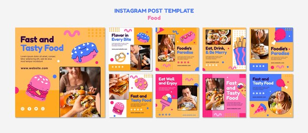 PSD gratuito post di instagram di cibo delizioso disegnato a mano