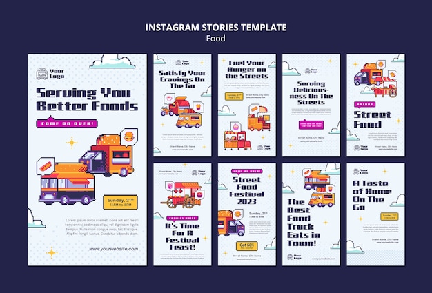 Free PSD hand drawn delicious food instagram stories