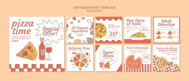 hand drawn delicious food restaurant instagram post