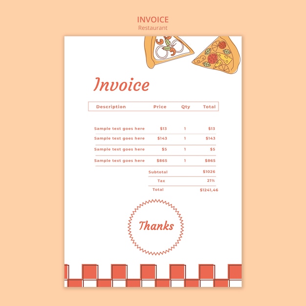 Free PSD hand drawn delicious food restaurant invoice