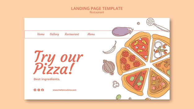 PSD gratuito pagina di destinazione del ristorante di cibo delizioso disegnato a mano