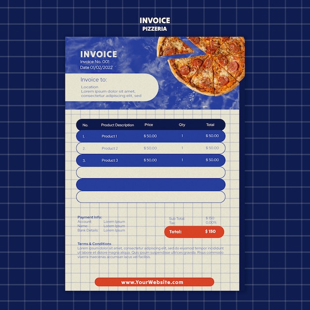 Free PSD hand drawn delicious pizzeria invoice template