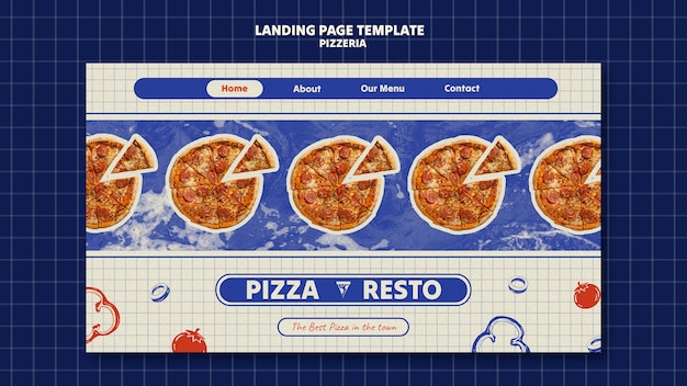 Бесплатный PSD Целевая страница вкусной пиццерии, нарисованная вручную