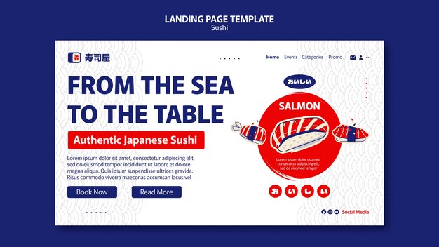 PSD gratuito pagina di destinazione del sushi delizioso disegnato a mano