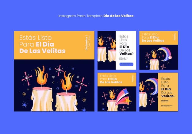 Hand drawn dia de las velitas  instagram posts