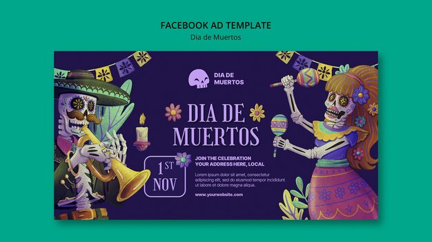 hand drawn dia de muertos facebook template