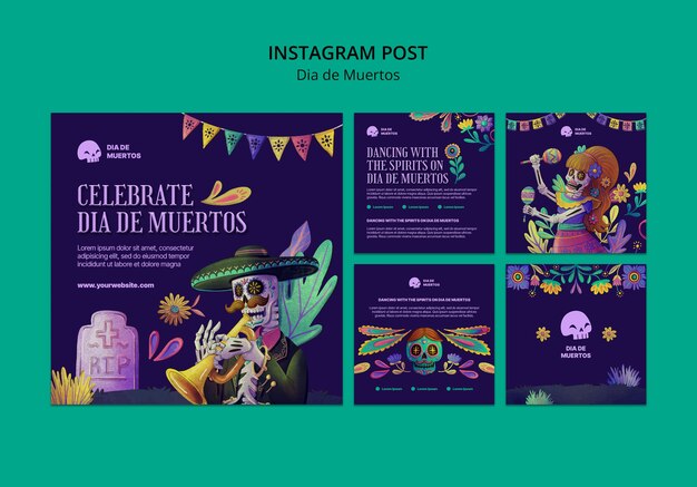 hand drawn dia de muertos instagram posts