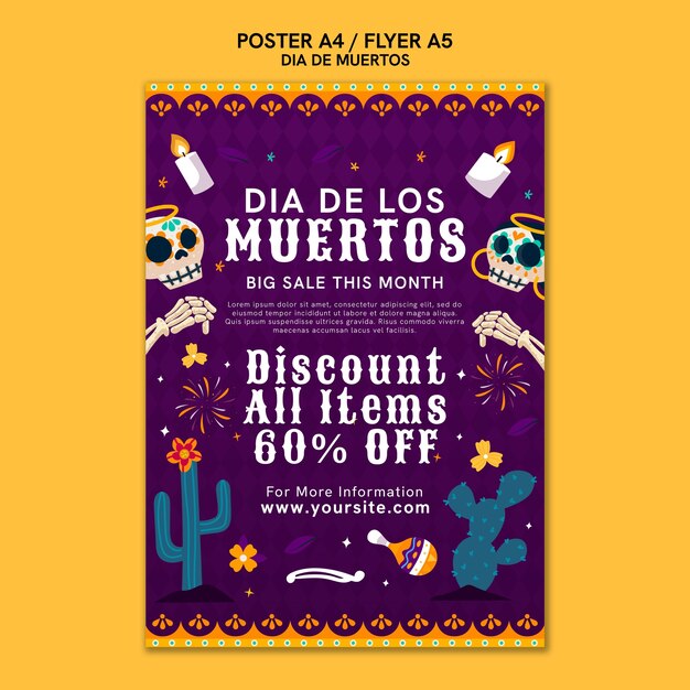 Hand drawn dia de muertos poster template