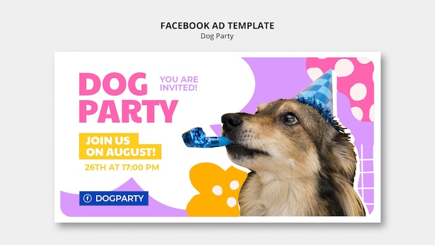 Free PSD hand drawn  dog party facebook template