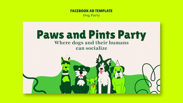 PSD gratuito modello di facebook del partito del cane disegnato a mano