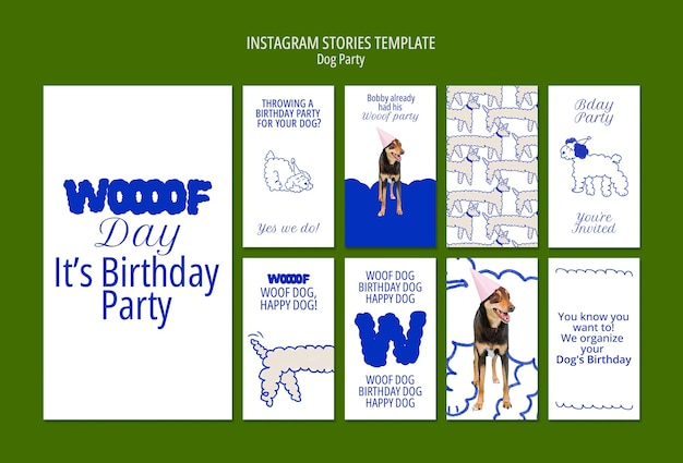 Бесплатный PSD Нарисованные вручную истории instagram о собачьей вечеринке