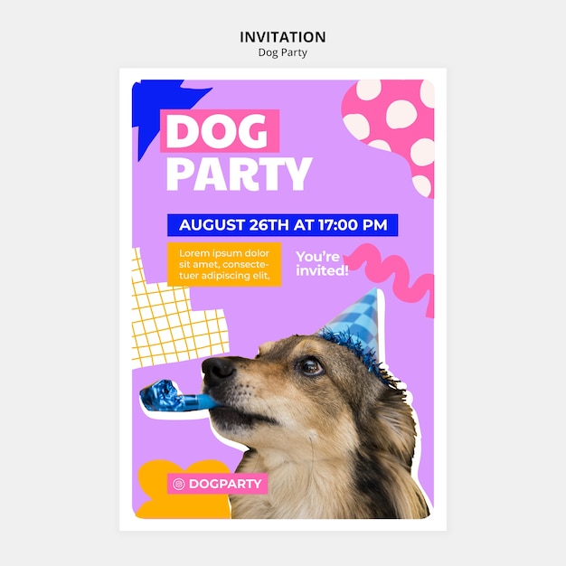 PSD gratuito modello di invito a una festa per cani disegnato a mano