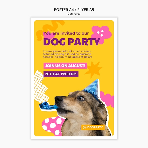 無料PSD 手描きの犬パーティー ポスター テンプレート