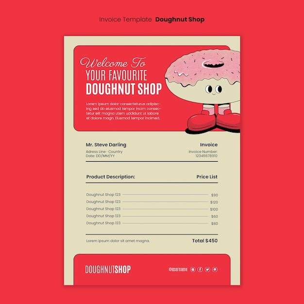 Free PSD hand drawn doughnut shop invoice