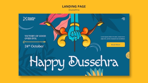 Free PSD hand drawn dussehra celebration landing page