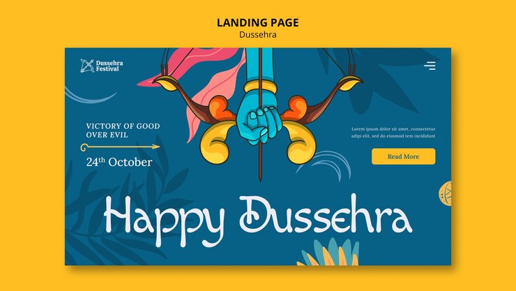 मुफ़्त PSD hand drawn dussehra celebration landing page