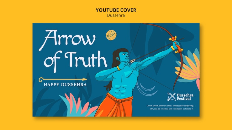 मुफ़्त PSD hand drawn dussehra celebration youtube cover