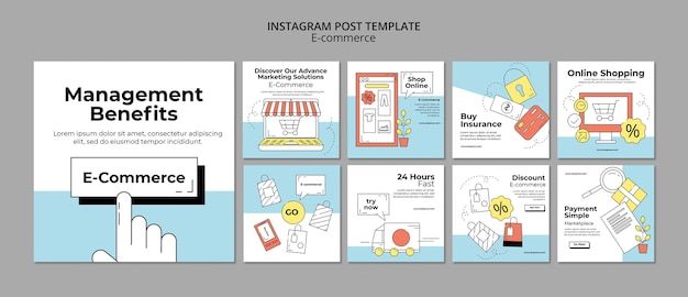 Free PSD hand drawn e-commerce instagram posts template