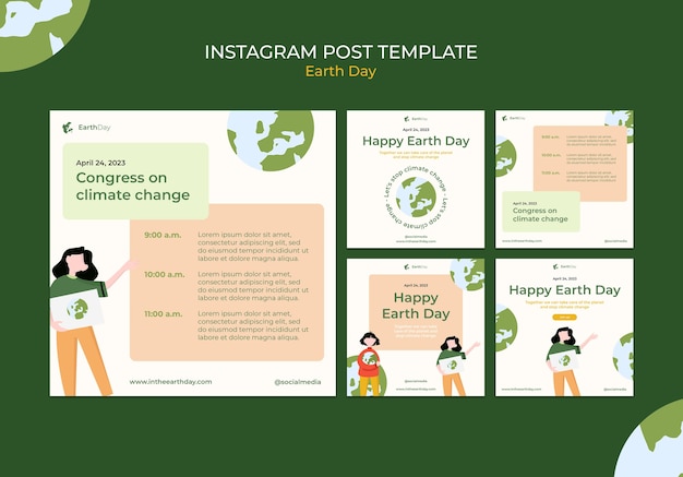 Free PSD hand drawn earth day instagram posts