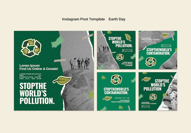 Free PSD hand drawn earth day instagram posts