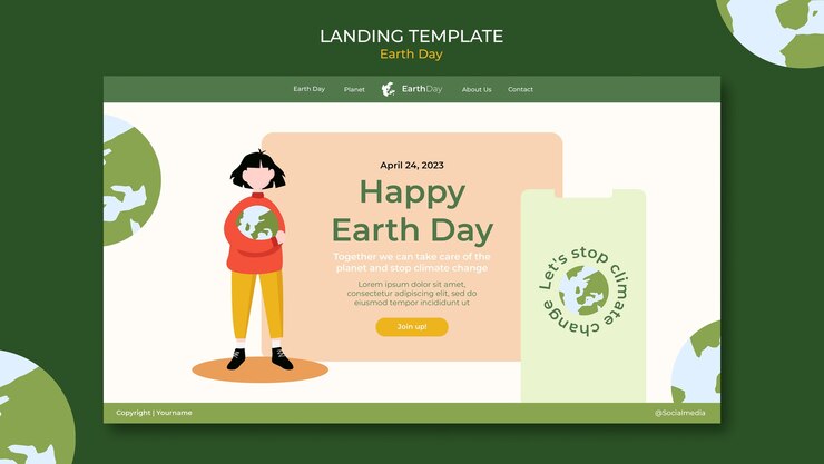 मुफ़्त PSD hand drawn earth day landing page