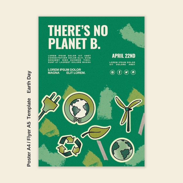 Free PSD hand drawn earth day poster template