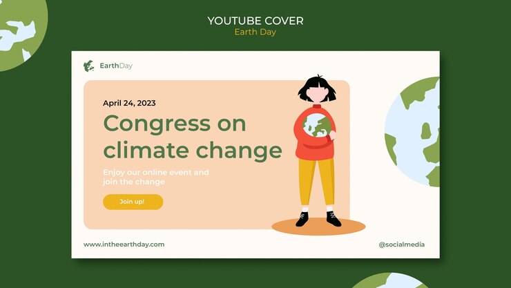 無料PSD 手描きの地球の日のyoutubeカバーテンプレート