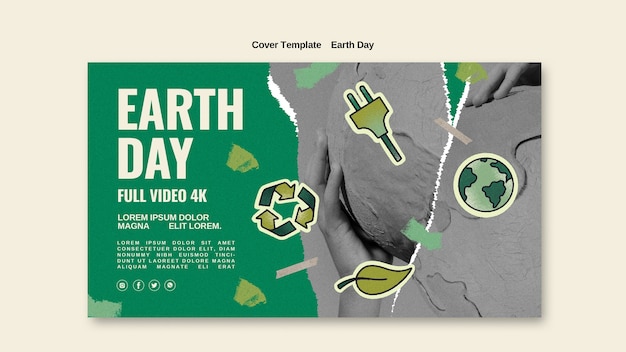 Free PSD hand drawn earth day youtube cover template