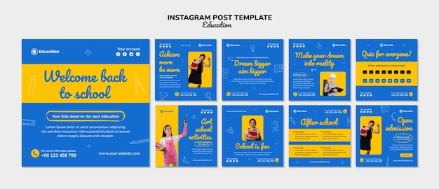 Free PSD hand drawn education concept instagram posts
