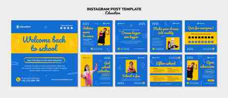 Free PSD hand drawn education concept instagram posts