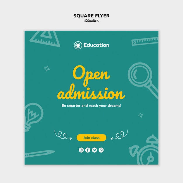Free PSD hand drawn education concept square flyer