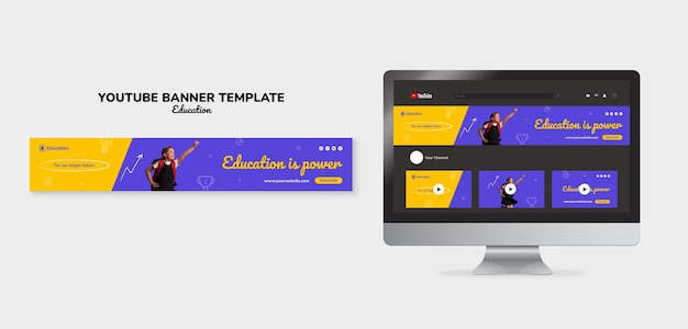 Free PSD hand drawn education concept youtube banner