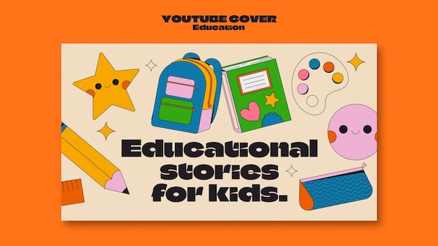 PSD gratuito copertina di youtube del concetto di educazione disegnata a mano