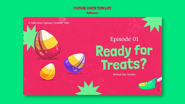 PSD gratuito uova disegnate a mano copertina di youtube di halloween felice