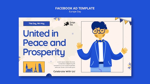 無料PSD 手描きのヨーロッパの日facebookテンプレート