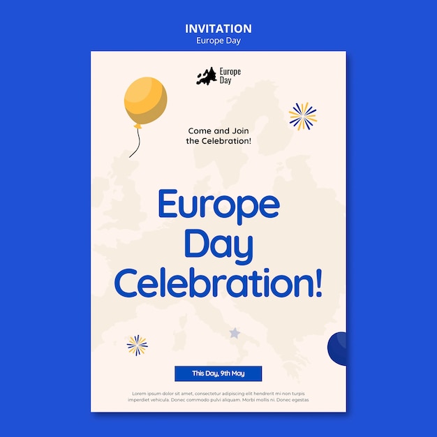 Free PSD hand drawn europe day invitation template