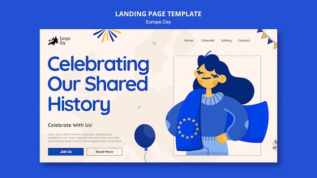 Free PSD hand drawn europe day landing page template