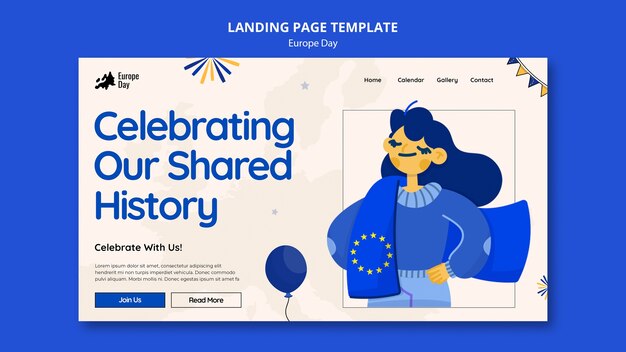 hand drawn europe day landing page template