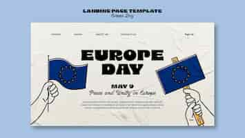 Free PSD hand drawn europe day landing page template