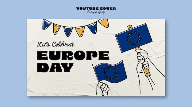 PSD gratuito copertina di youtube per la giornata dell'europa disegnata a mano