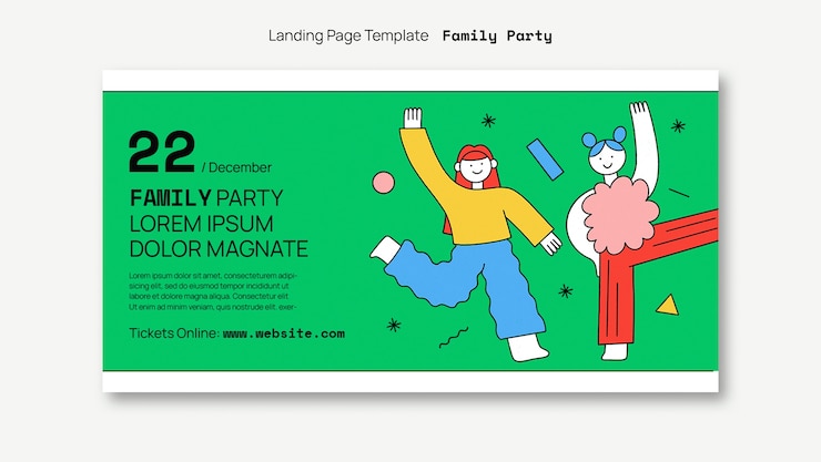 無料PSD 手描きのファミリーパーティーのランディングページ