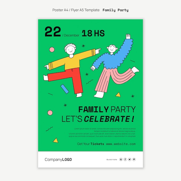 PSD gratuito modello di poster festa di famiglia disegnato a mano