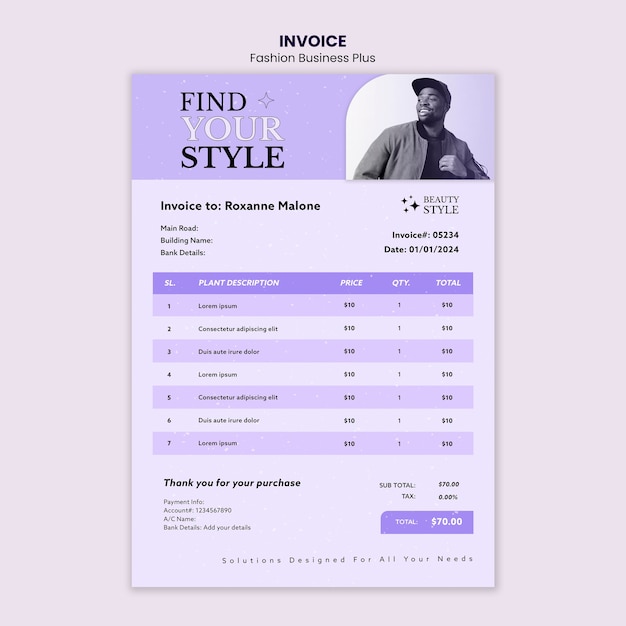 Free PSD hand drawn fashion business invoice template