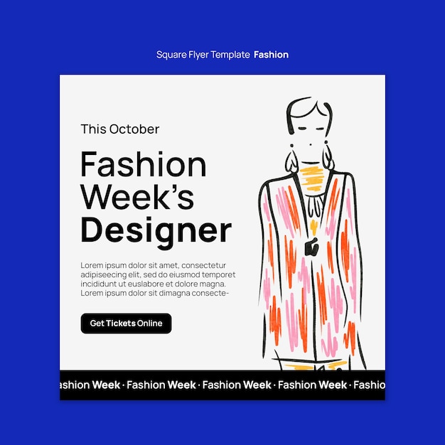 Free PSD hand drawn fashion collection square flyer