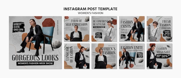 Бесплатный PSD Нарисованные от руки посты в instagram о моде