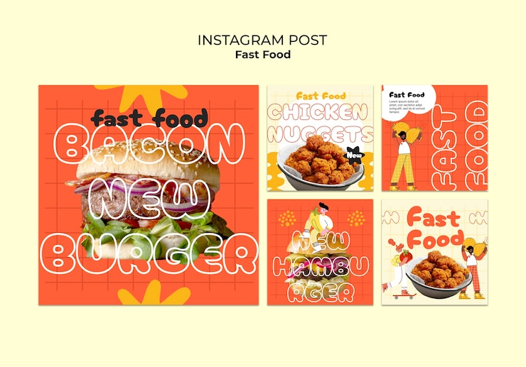 無料PSD 手描きのファーストフードのインスタグラムの投稿