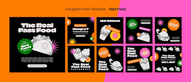 無料PSD 手描きのファーストフードのinstagramの投稿