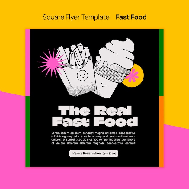 Free PSD hand drawn fast food square flyer